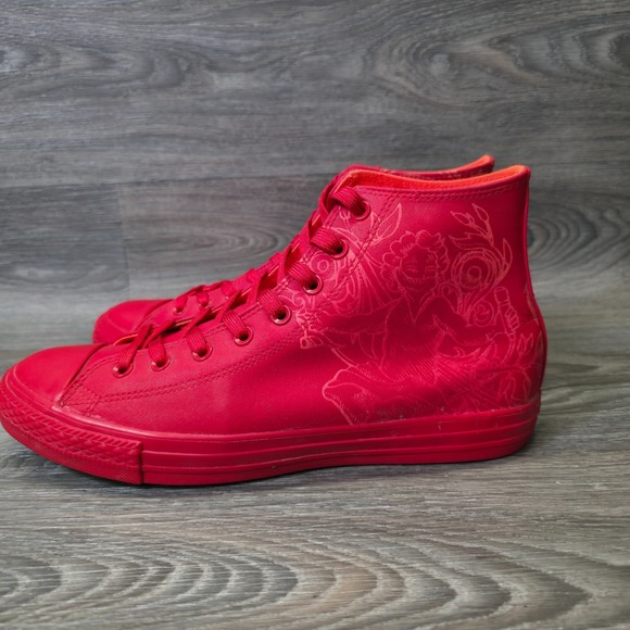 Converse Sneakers Mens 9.5 Red Chuck Taylor All Star Hi Laster Tec Tuff Leather - Picture 6 of 16